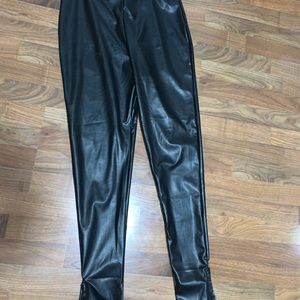 Pretty little thing faux leather black split hem pants